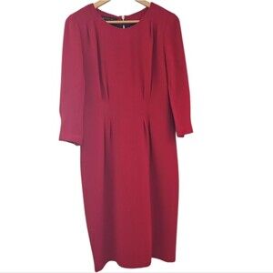 Lafayette 148 Red Wool Sheath Dress Sz 6 Holiday Party Workwear Elegant Cocktail